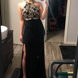 Black & Gold neck halter dress